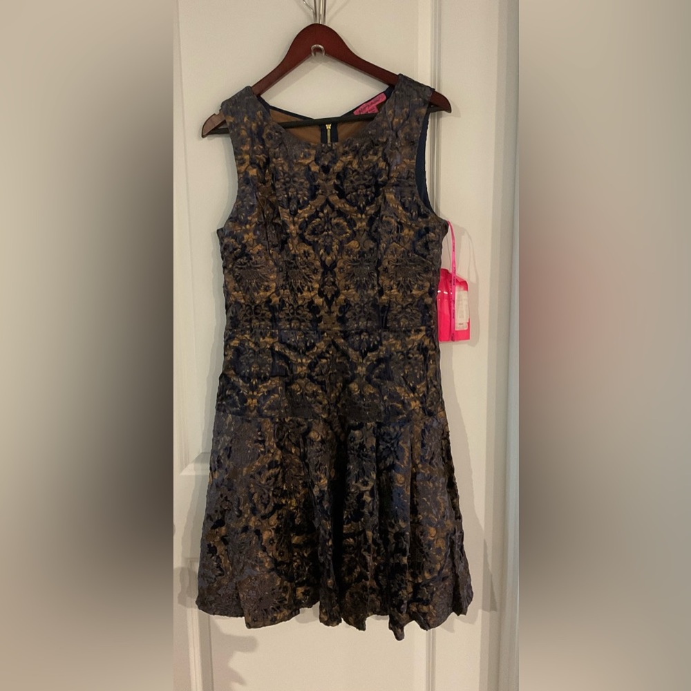 Betsey Johnson Navy and Gold Midi Dress